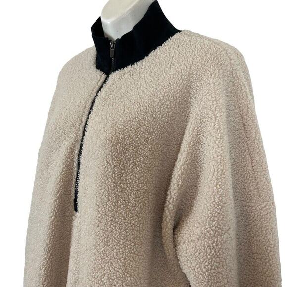 Fabletics Womens Dream Polar Fleece Teddy Ivory 1/4 Zip Jacket Sweatshirt sz L - Picture 8 of 16